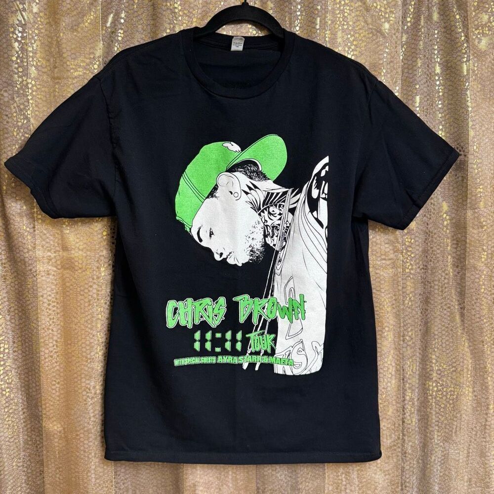 Chris Brown 11:11 Tour 2024 Fan T-Shirt West Coast Neon Green Black Med
